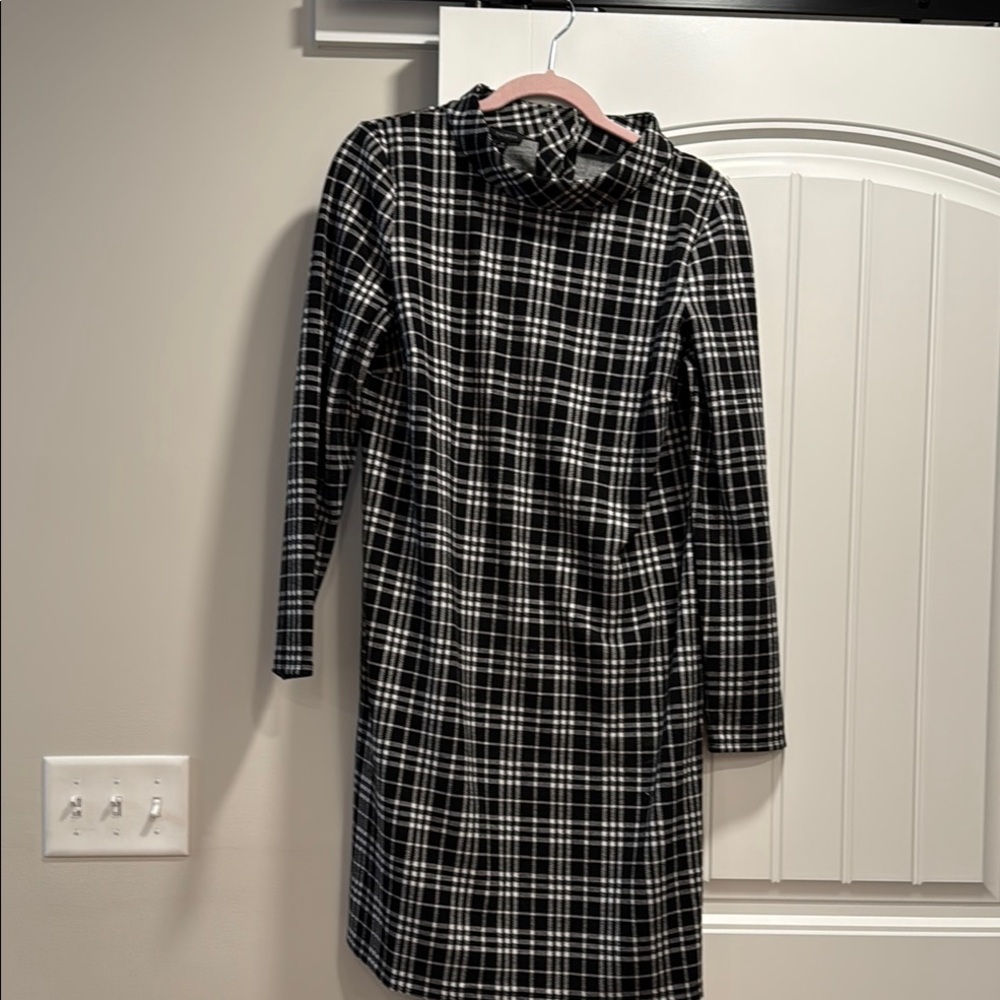 Talbots Black and White Sheath Dress with Mock Neck
